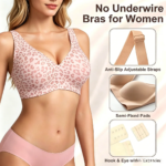 Sujetador sin costuras, sin aros, con soporte suave como la gelatina, fino, moldeado, con estampado de leopardo, cómodo y transpirable, con efecto push-up. - Imagen 4