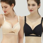 Conjunto de sujetador y bragas finos y sin costuras para mujer, con ajuste inalámbrico, efecto realce de pecho plano, para ve...