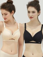 Conjunto de sujetador y bragas finos y sin costuras para mujer, con ajuste inalámbrico, efecto realce de pecho plano, para ve...
