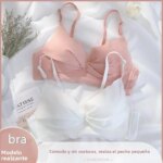 Conjunto de sujetador y bragas sin costuras para mujer, color blanco, fino, con efecto push-up, sin aros, ropa interior cómod...