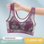Sujetador de talla grande con copas fijas, inalámbrico, transpirable, fino, estilo chaleco de una pieza para personas de mediana edad y mayores. - Imagen 2