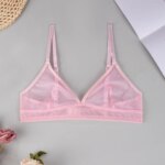 Sujetador transparente sexy para mujer, conjunto de tres piezas, lencería de malla para busto pequeño, ultrafino, con tirantes dobles triangulares