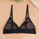 Sujetador transparente sexy para mujer, conjunto de tres piezas, lencería de malla para busto pequeño, ultrafino, con tirantes dobles triangulares - Imagen 2