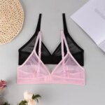 Sujetador transparente sexy para mujer, conjunto de tres piezas, lencería de malla para busto pequeño, ultrafino, con tirantes dobles triangulares - Imagen 4
