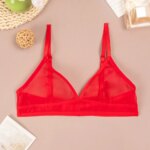 Sujetador transparente sexy para mujer, conjunto de tres piezas, lencería de malla para busto pequeño, ultrafino, con tirantes dobles triangulares - Imagen 3