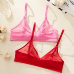 Sujetador transparente sexy para mujer, conjunto de tres piezas, lencería de malla para busto pequeño, ultrafino, con tirantes dobles triangulares - Imagen 5