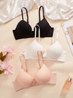 1, 3 o 5 piezas de sujetadores de mujer para uso diario, lisos, con cierre frontal, push-up, sexys, acanalados, sin forro, lencería femenina dulce - Imagen 2