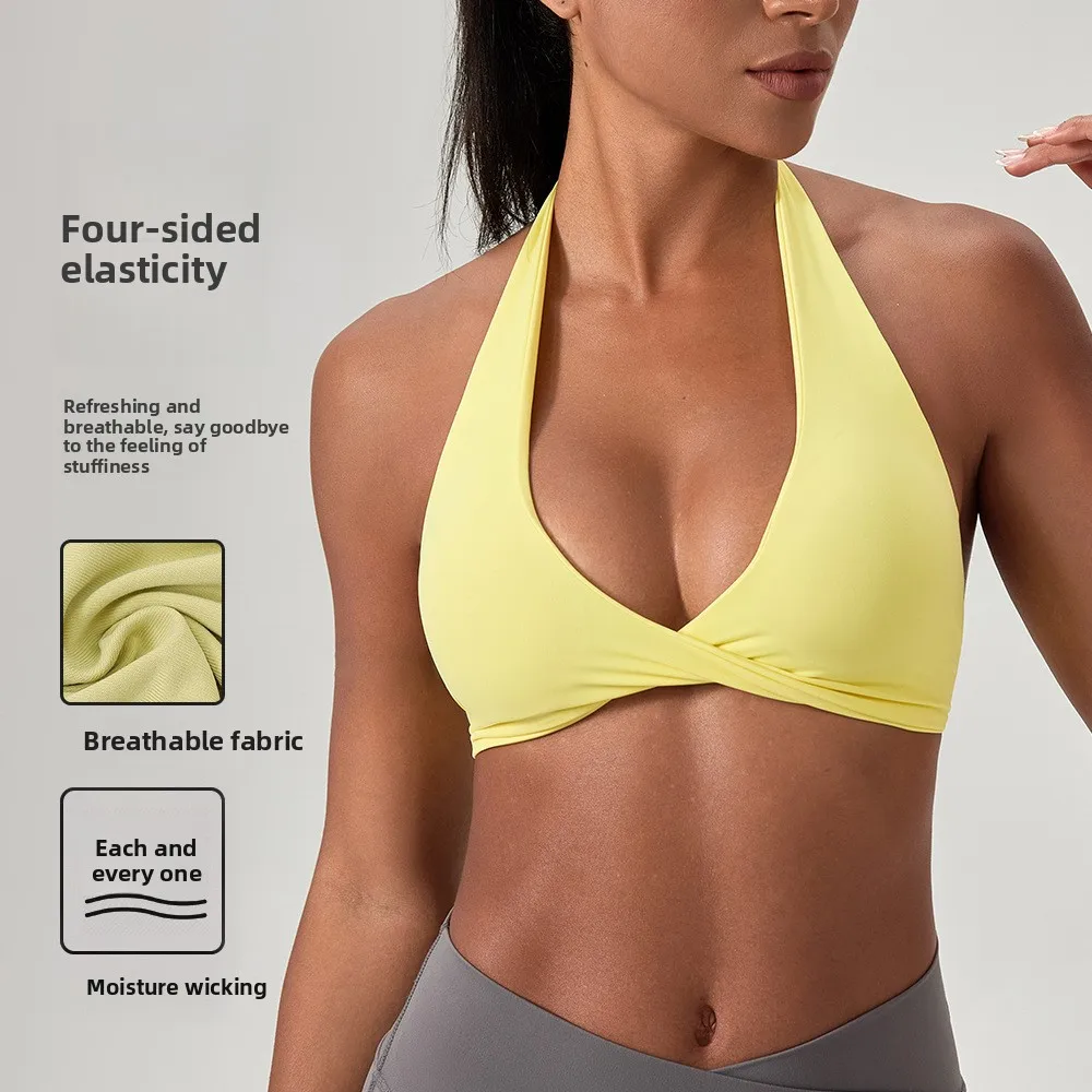 33474-rcmlxe.jpg YOGA Sujetadores deportivos acolchados con tiras y sensación desnuda para mujer - Top de entrenamiento físico Sujetadores deportivos de yoga con espalda cruzada Sin anillo de acero - Imagen 1