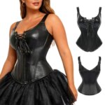 Ropa Gótica Sexy para Mujer, Lencería, Corsé Negro Sexy con Cordones, Corsé de Cuero PU con Soporte de Busto Integrado