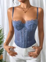 Top corsé de encaje morado para mujer, body sexy con tirantes ajustables. - Imagen 5