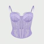 Top corsé de encaje morado para mujer, body sexy con tirantes ajustables.