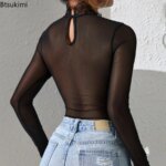 Body Sexy con corsé de encaje para mujer, ropa moldeadora de manga larga, mono ajustado con cuello redondo, lencería con aros, mono para club nocturno - Imagen 4