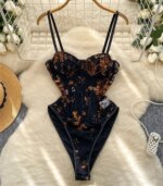 Corsés de tirantes retro franceses, monos con estampado de encaje y patchwork, monos sexys de verano para mujer, ajustados, para discoteca nocturna. - Imagen 2