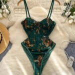 Corsés de tirantes retro franceses, monos con estampado de encaje y patchwork, monos sexys de verano para mujer, ajustados, para discoteca nocturna.