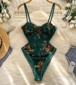 Corsés de tirantes retro franceses, monos con estampado de encaje y patchwork, monos sexys de verano para mujer, ajustados, para discoteca nocturna.