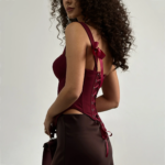 Top Corset Sexy de un Solo Hombro para Mujer 2026, Color Borgoña, con Espalda Descubierta, Cordones y Dobladillo Asimétrico, para Fiestas y Clubes