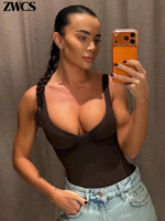 Corsé Ajustado Sexy para Mujer, Body con Cuello en V Profundo, Cremalleras, Sin Mangas, Ropa Interior Reductora, Nuevo Modelo 2026, Mono sin Espalda - Imagen 4