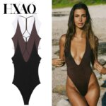 HXAO-Body con corsé Halter para mujer, Body Sexy de verano 2025, Body negro, marrón y blanco, Top sin mangas con espalda descubierta, Tanga