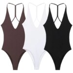 HXAO-Body con corsé Halter para mujer, Body Sexy de verano 2025, Body negro, marrón y blanco, Top sin mangas con espalda descubierta, Tanga - Imagen 2
