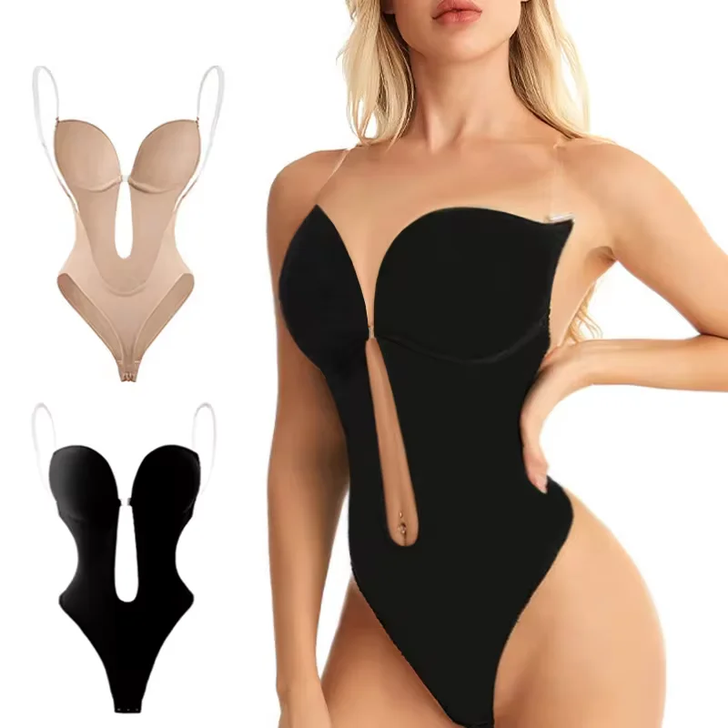 34515-88cqp4.png Sujetador moldeador para mujer, corsé con escote en V profundo, Tanga, entrenador de cintura, correa transparente, ropa moldeadora de realce, monos sin espalda, Push Up acolchado - Imagen 1