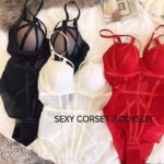 Body de corsé sexy ajustado para mujer, sin mangas, de gasa, con entrepierna abierta, mono corto, lencería de moda, camisola, romper liso