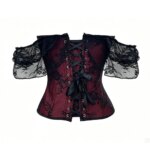 Top corsé de encaje floral con diseño de hombros descubiertos para mujer, con cierre frontal y cordones en la espalda, estilo gótico, ideal para disfraces de Halloween. - Imagen 4
