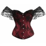 Top corsé de encaje floral con diseño de hombros descubiertos para mujer, con cierre frontal y cordones en la espalda, estilo gótico, ideal para disfraces de Halloween. - Imagen 3