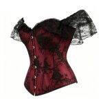 Top corsé de encaje floral con diseño de hombros descubiertos para mujer, con cierre frontal y cordones en la espalda, estilo gótico, ideal para disfraces de Halloween. - Imagen 5