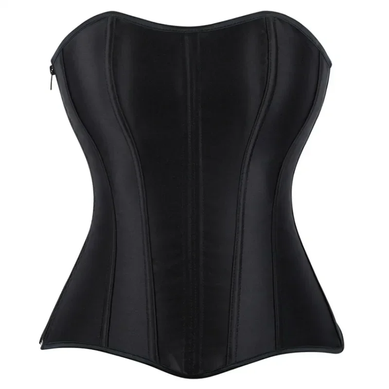 34796-4iehrl.jpg Corsé por encima del busto para mujer, Top de satén blanco y negro, corpiño sencillo y elegante, faja gótica con cremallera en la cintura, ropa moldeadora Sexy - Imagen 1