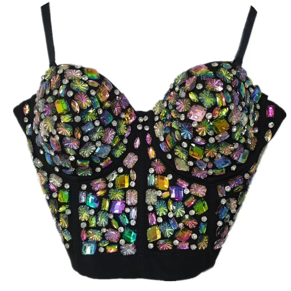 34868-5trzpu.jpg Punk Corset Rhinestone Diamond Tank Top mujeres sujetador escenario fiesta Camis camisa de lentejuelas ropa de mujer y2k Blusa Crop Tops señoras Shaper - Imagen 1