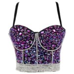 Punk Corset Rhinestone Diamond Tank Top mujeres sujetador escenario fiesta Camis camisa de lentejuelas ropa de mujer y2k Blusa Crop Tops señoras Shaper - Imagen 3
