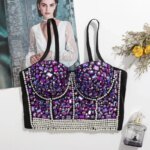 Punk Corset Rhinestone Diamond Tank Top mujeres sujetador escenario fiesta Camis camisa de lentejuelas ropa de mujer y2k Blusa Crop Tops señoras Shaper - Imagen 5