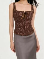 Top Corsé Floral Romántico con Bordado y Lazos Delanteros, Moldeador de Cintura para Mujer - Imagen 4