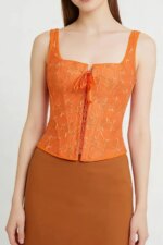 Top Corsé Floral Romántico con Bordado y Lazos Delanteros, Moldeador de Cintura para Mujer