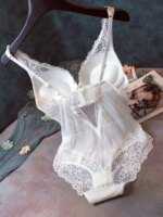 Body de encaje sexy con tirantes huecos para mujer, lencería, top moldeador, sujetador, ropa de casa con estampado floral de ... - Imagen 5