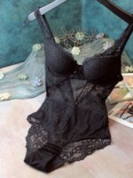Body de encaje sexy con tirantes huecos para mujer, lencería, top moldeador, sujetador, ropa de casa con estampado floral de ...