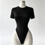 Body de manga corta básico de la marca QQ, para mujer, ideal para el verano, con cuello redondo, corte ajustado, estilo «romper», para uso urbano, de alta calidad, con espalda descubierta y muy cómodo. - Imagen 3
