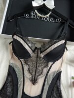 Conjunto de lencería sexy de encaje bordado ultrafino francés para mujer, body de malla transpirable, mono tentador con aberturas. - Imagen 5