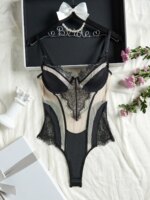 Conjunto de lencería sexy de encaje bordado ultrafino francés para mujer, body de malla transpirable, mono tentador con aberturas. - Imagen 3