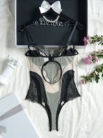 Conjunto de lencería sexy de encaje bordado ultrafino francés para mujer, body de malla transpirable, mono tentador con aberturas. - Imagen 2