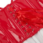 Corsé de cuero charol negro, rojo y blanco sin tirantes con diseño estructurado y cierre de cordones en la espalda para mujer - Imagen 6