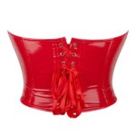 Corsé de cuero charol negro, rojo y blanco sin tirantes con diseño estructurado y cierre de cordones en la espalda para mujer - Imagen 5