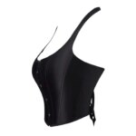 Top corsé de cuero sintético con cuello halter para mujer, con hebilla frontal, cordones en la espalda y diseño que estiliza la cintura. Bustier sexy para uso diario o en fiestas. - Imagen 3
