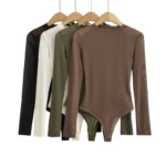Mono de manga larga con cuello redondo de malla para mujer, ropa Sexy Retro, Jersey, Top Sexy - Imagen 3