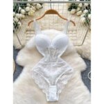 Hotsweet Body de malla transparente con encaje, sin espalda, corte ajustado, estilo vintage para mujer, con tirantes y cuello en V, sin mangas, elegante, top liso