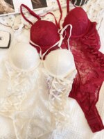 Body de encaje sexy con lazo y aberturas, lencería adelgazante para mujer, conjunto de sujetador con efecto de realce para bu...