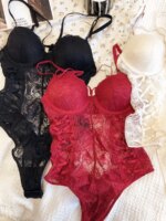 Body de encaje sexy con lazo y aberturas, lencería adelgazante para mujer, conjunto de sujetador con efecto de realce para bu... - Imagen 2
