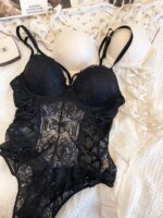 Body de encaje sexy con lazo y aberturas, lencería adelgazante para mujer, conjunto de sujetador con efecto de realce para bu... - Imagen 4
