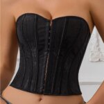 Corsé vintage estilo corte con estampado negro para mujer, top corto elegante que moldea la cintura y realza el busto.