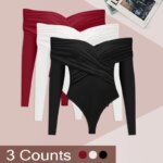 Conjunto de tres piezas para mujer: Bodysuits nuevos de primavera, sexy, sin espalda, corsé ajustado, moda cruzada, mangas largas, ropa casual elegante para dama. - Imagen 2